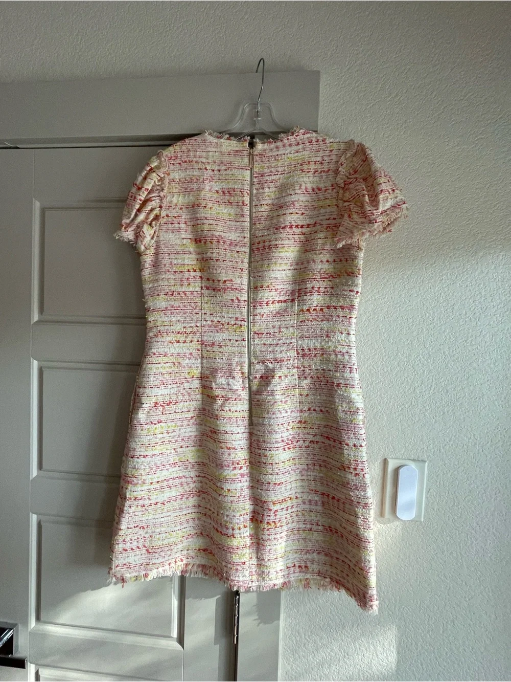 Kate Spade Cream Tweed Mini Dress with Multicolor Stripe Detail